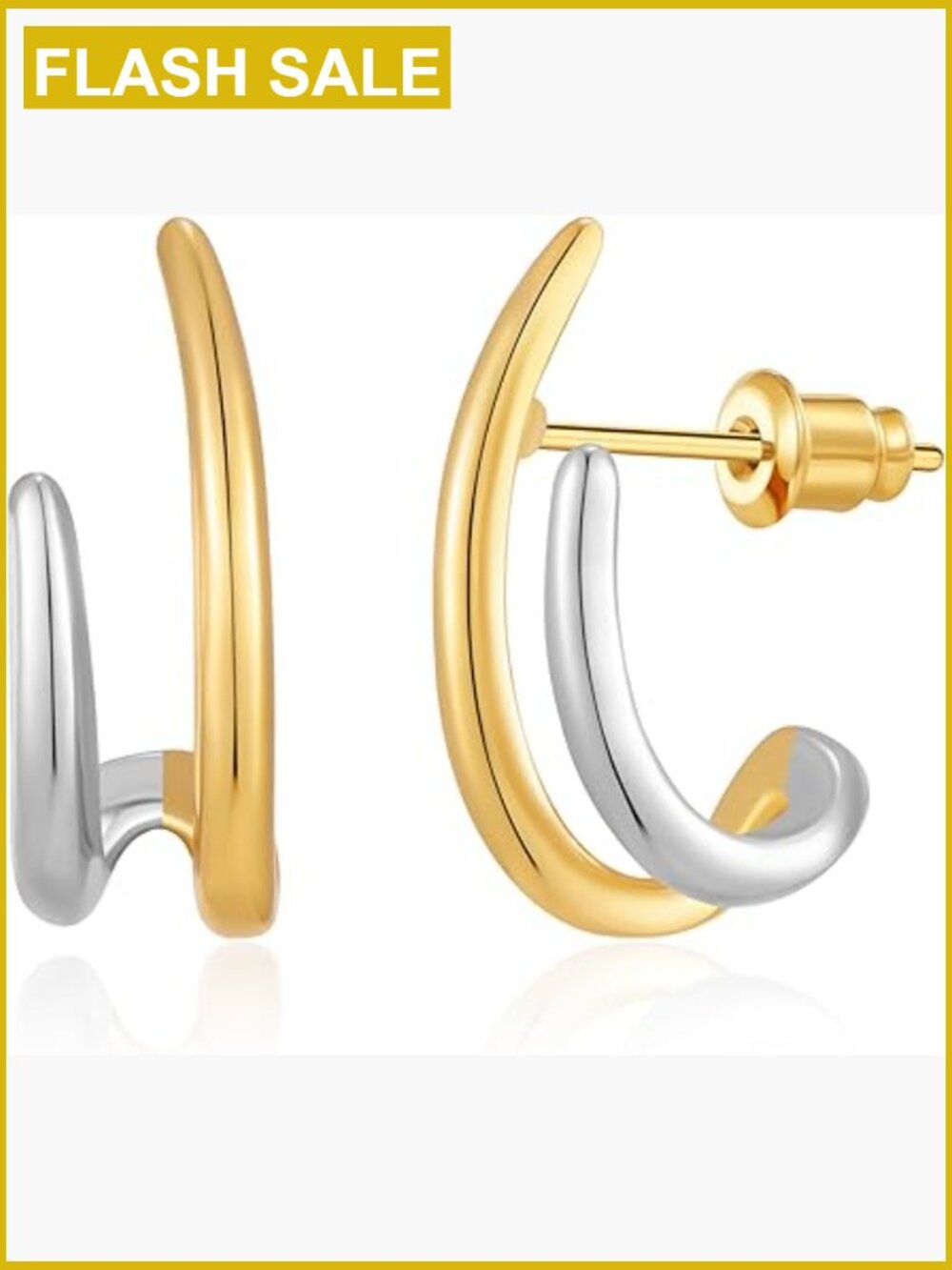 Trendy Two Tone Gold Silver Stud Earrings for Women, Dainty Minimalist Cross